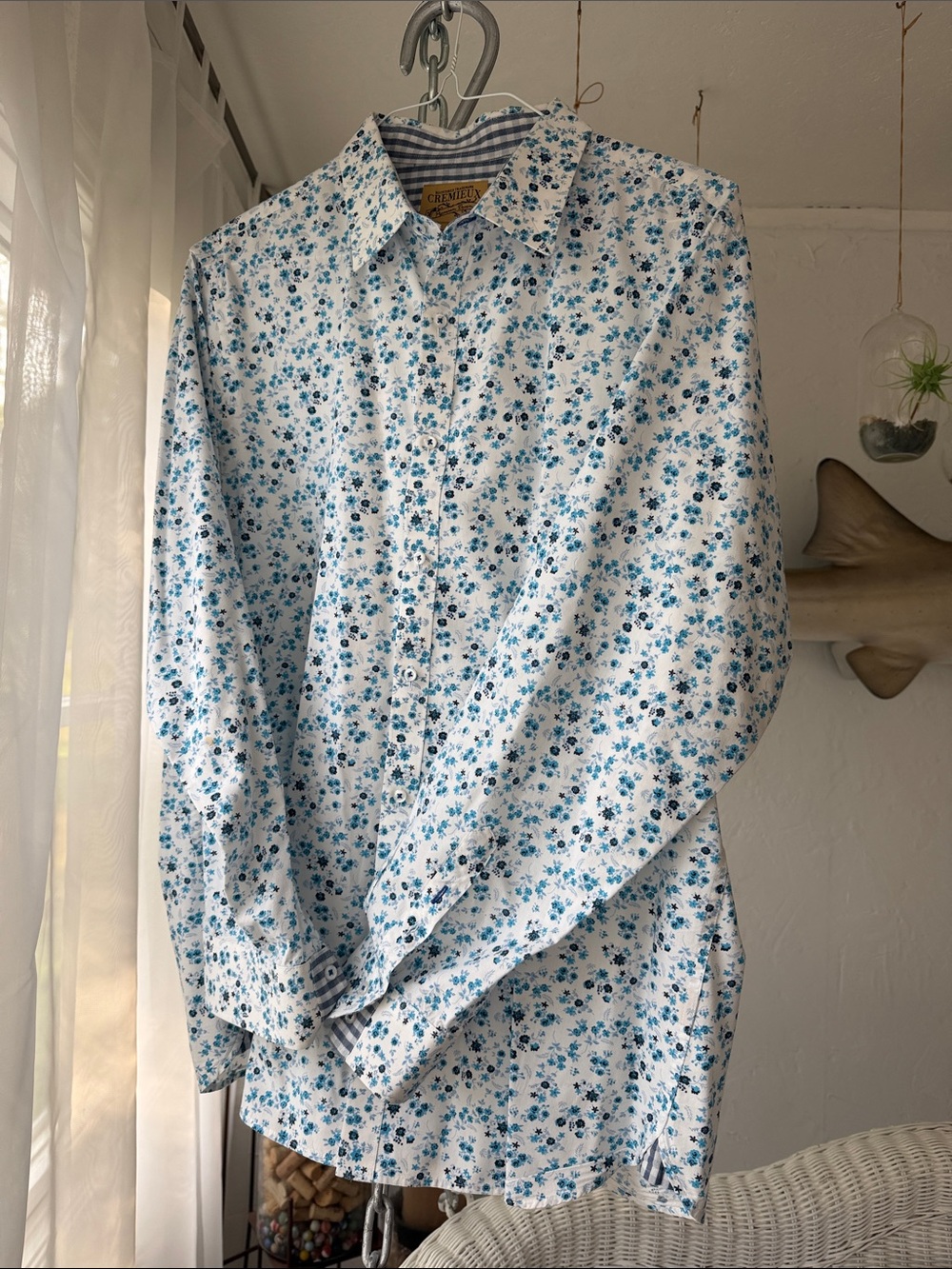 Daniel Cremieux White Dress Shirt with Blue Floral Print